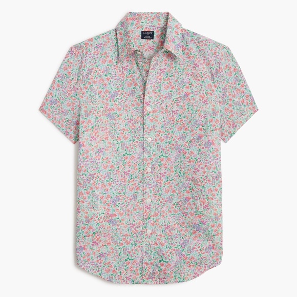 JCREW Size L Short-Sleeve Printed Flex Casual Shirt Floral Multi $89 BL165 - Picture 1 of 7